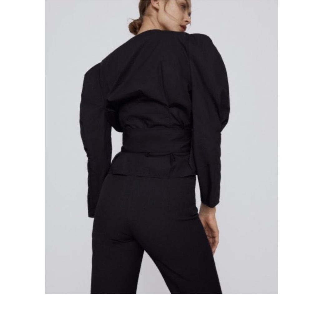 Zara brand new cotton Elegant Black Jacket style belted top - Picture 5 of 5